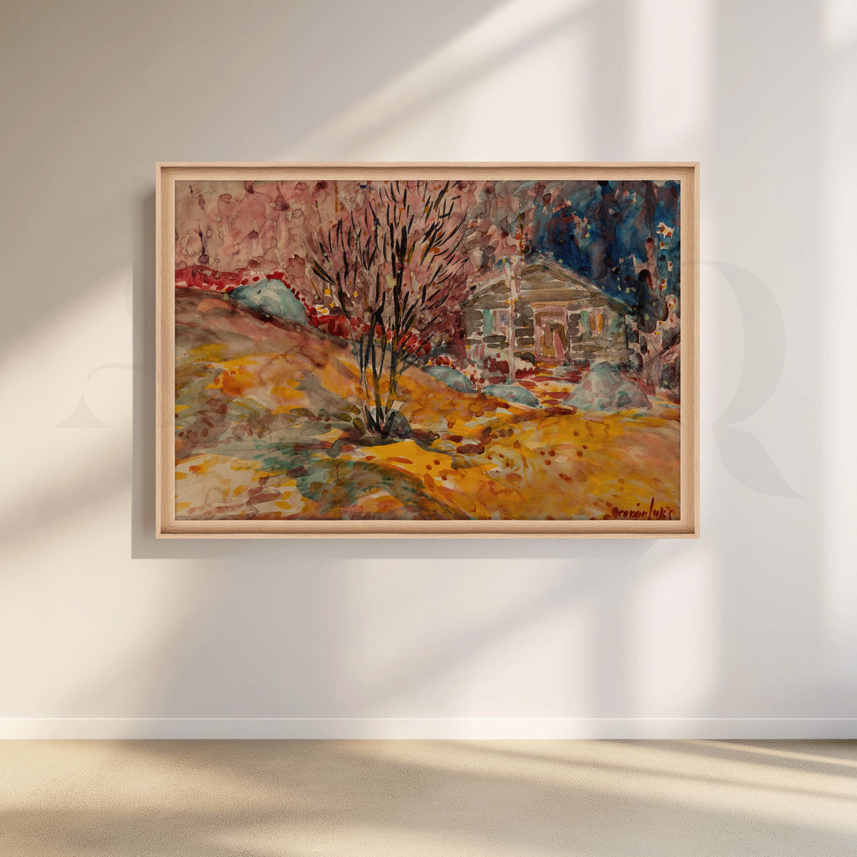 Autumn Cabin Hillside Canvas Artwork – Asha Art Studio – Image 5