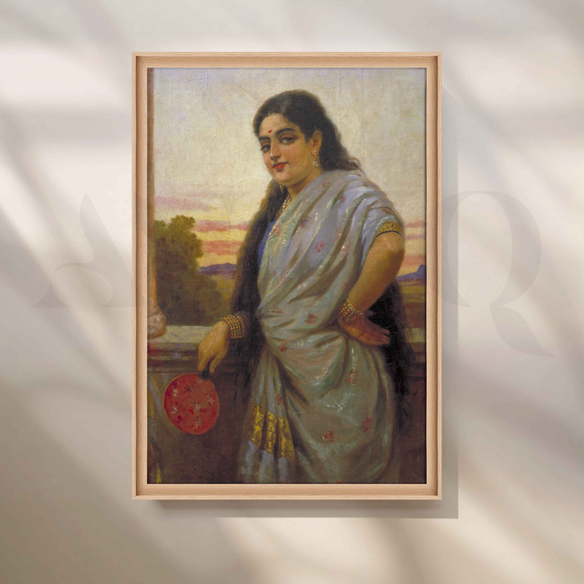 Woman Holding a Fan by Raja Ravi Varma Canvas Artwork – Asha Art Studio – Image 5
