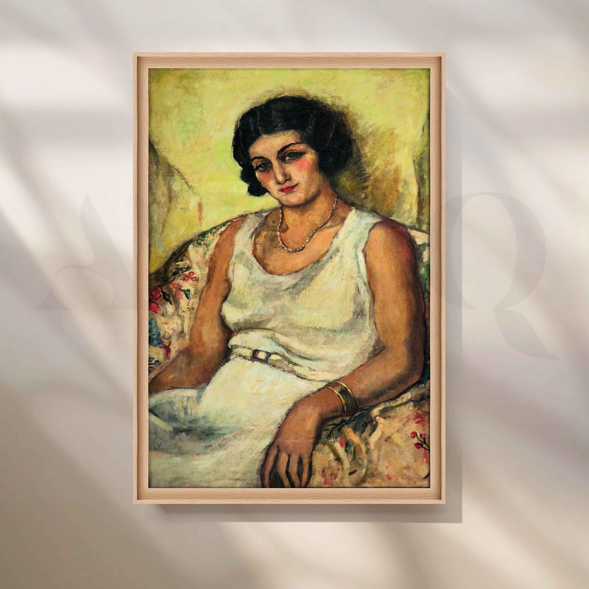 Seated Woman in White Dress by Amrita Sher-Gil Canvas Artwork – Asha Art Studio – Image 5