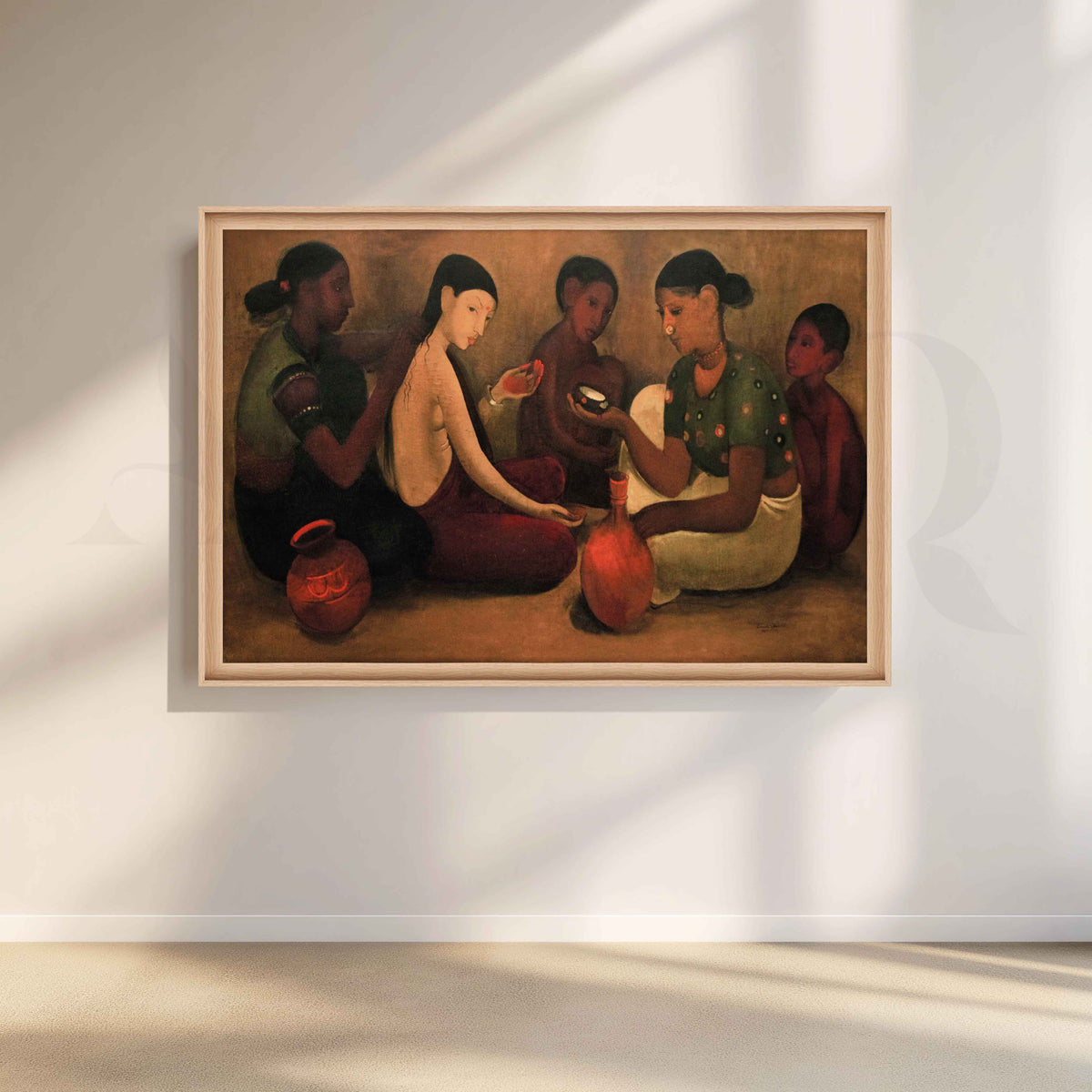 Showing a Quiet Bridal Preparation Scene by Amrita Sher-Gil Canvas Artwork – Asha Art Studio – Image 5