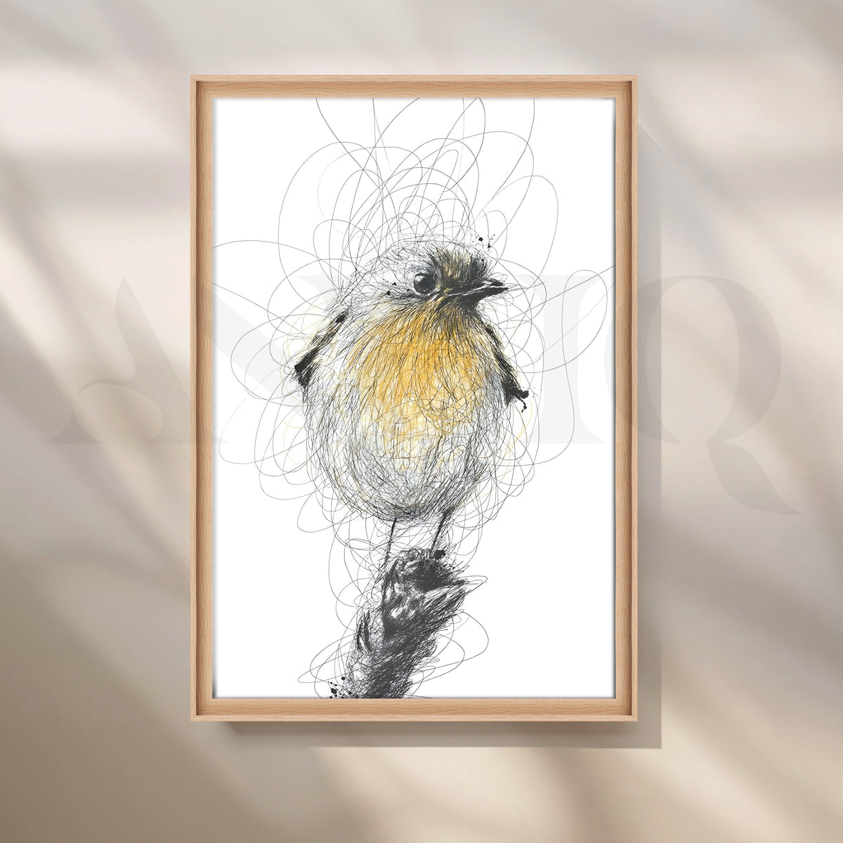 Yellow Songbird Sketch Canvas Artwork – Asha Art Studio – Image 5