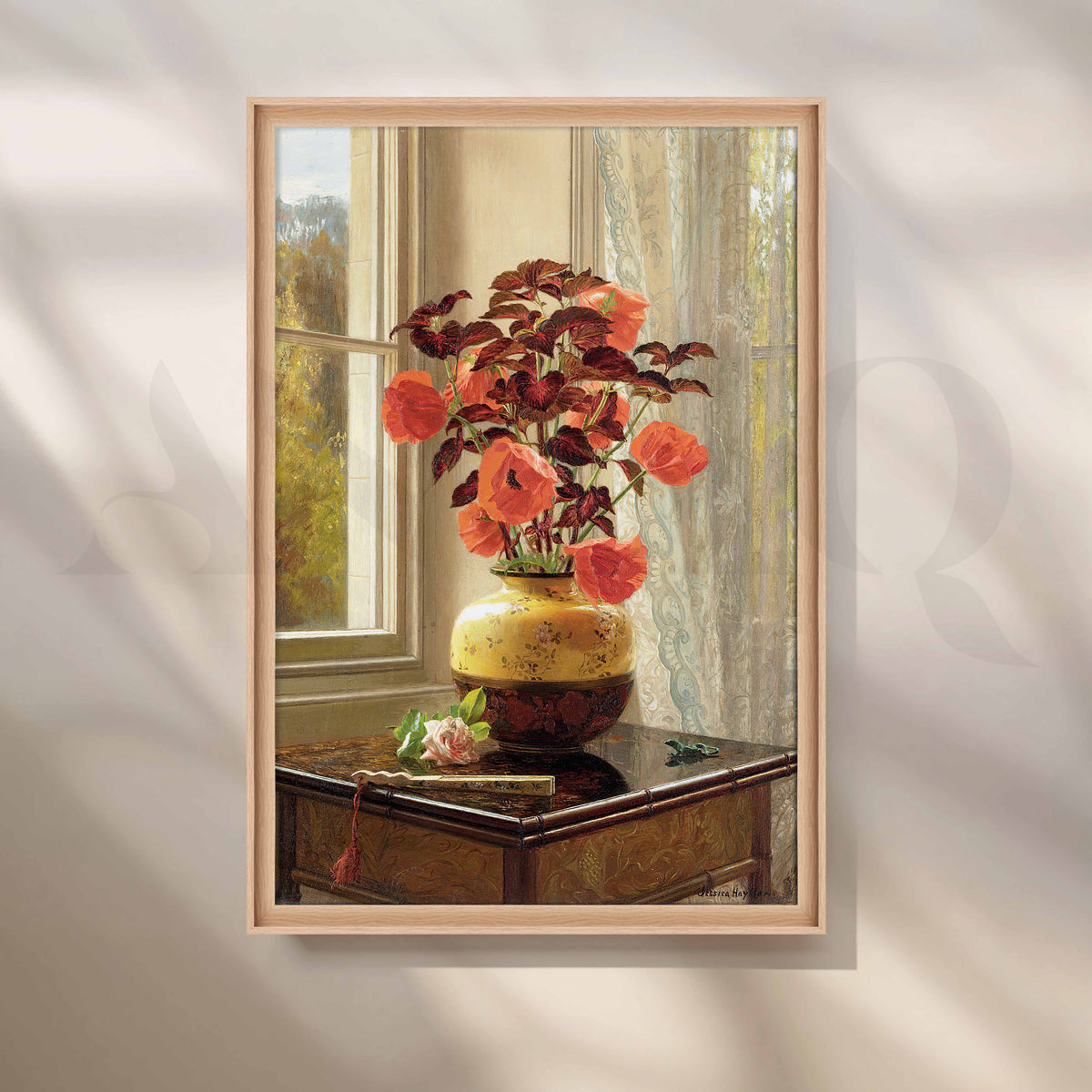 Vintage Poppy Vase by Window Canvas Artwork – Asha Art Studio – Image 4