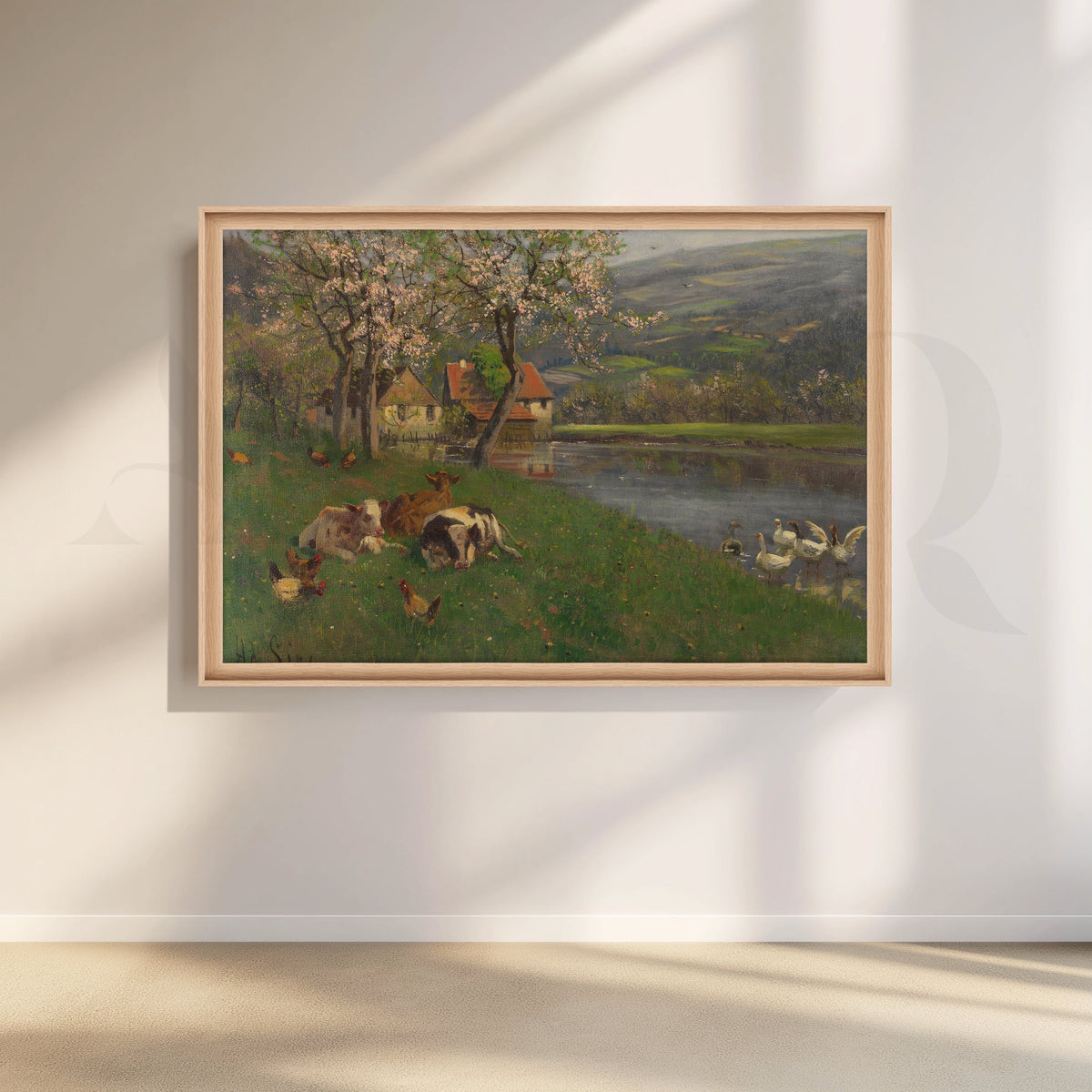 Spring Riverside Farm Scene Canvas Artwork – Asha Art Studio – Image 5