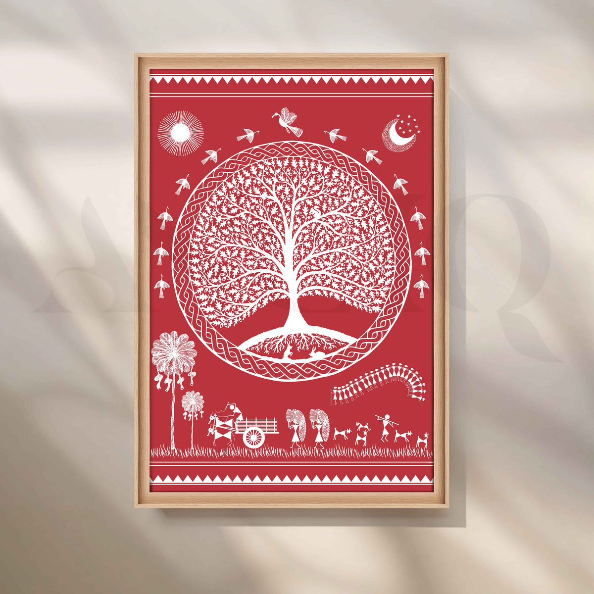 Red Warli Tree of Life Canvas Wall Art – Asha Art Studio – Image 5