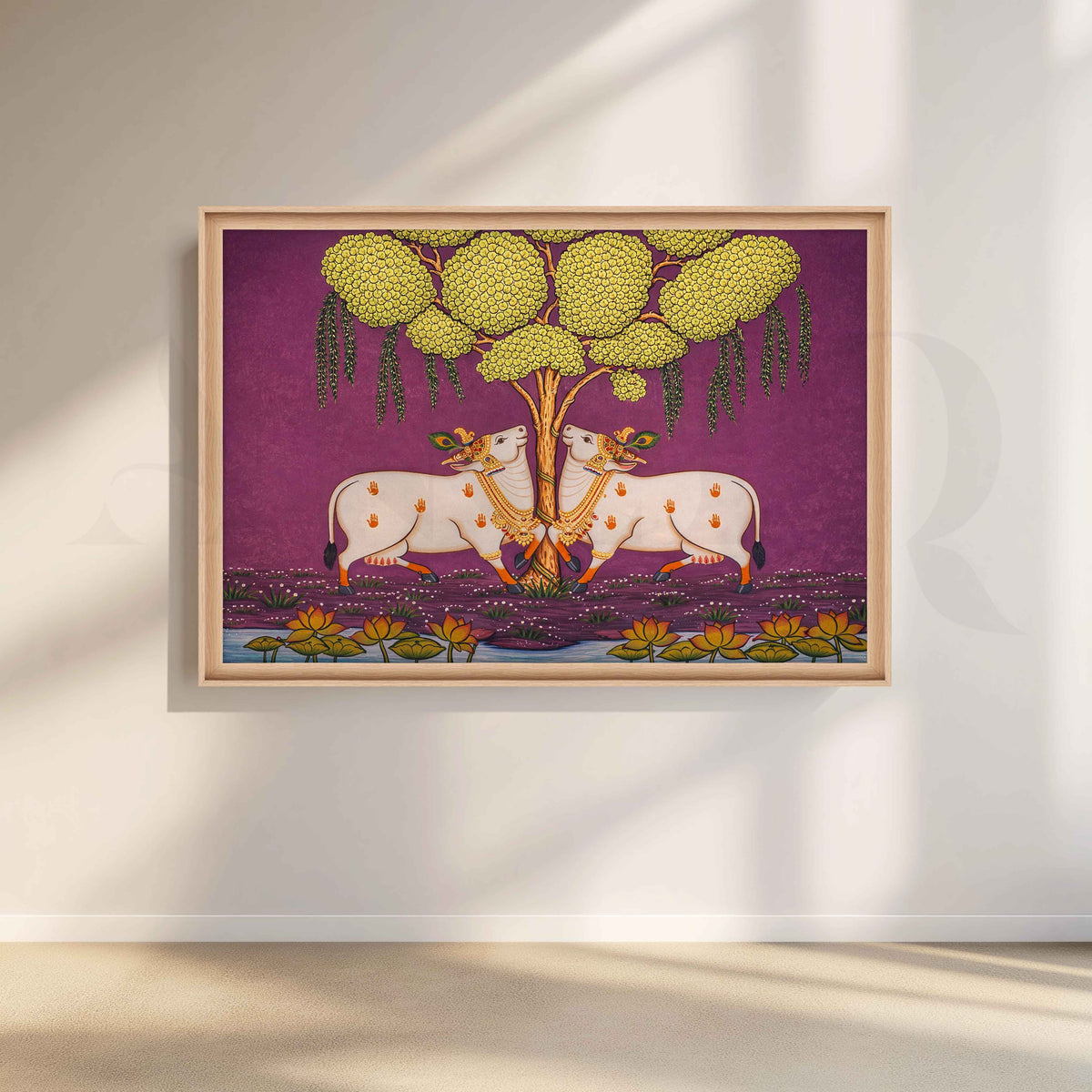Twin Sacred Cows Under Tree Canvas Artwork – Asha Art Studio – Image 5