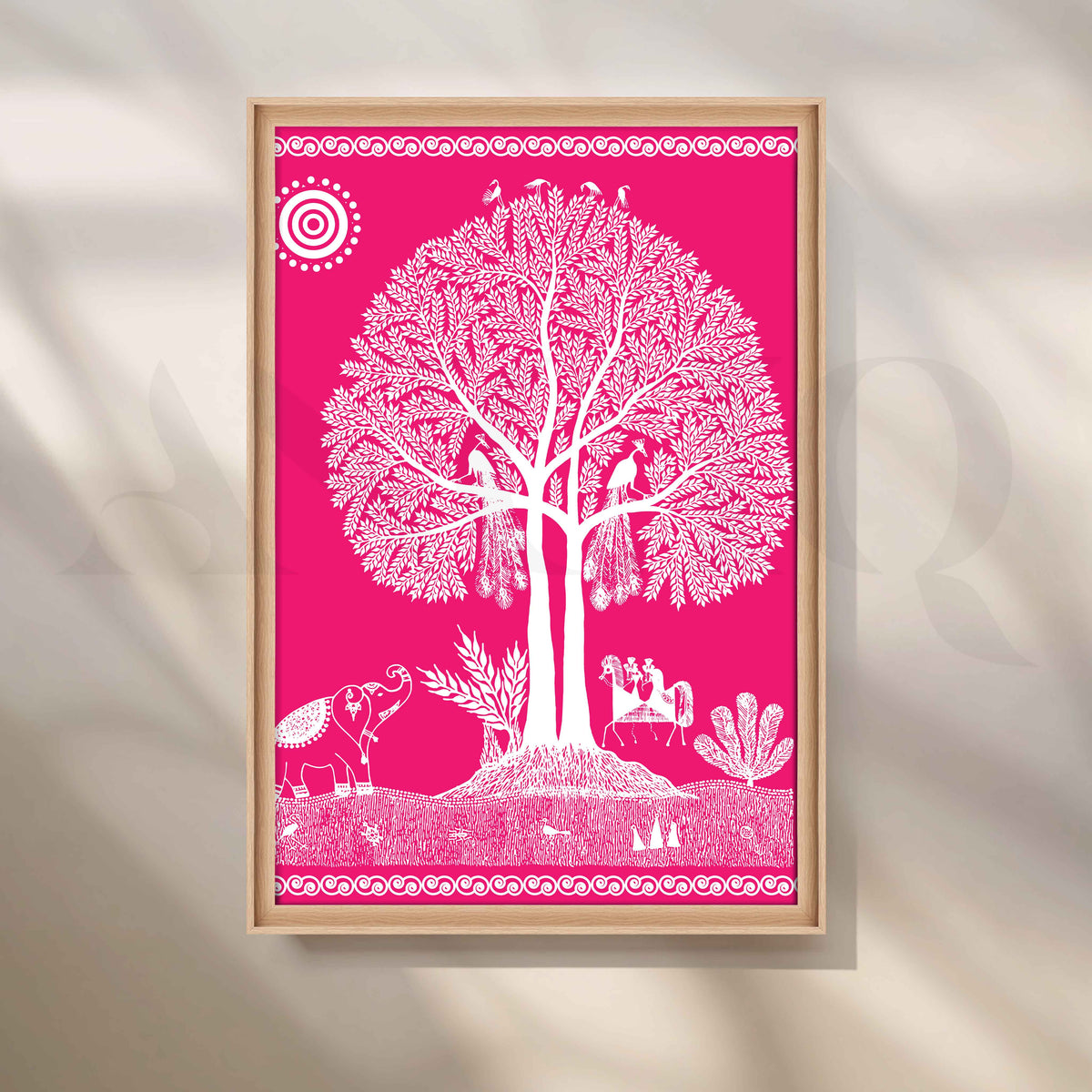 Pink Warli Tree of Life Canvas Wall Artwork – Asha Art Studio – Image 5