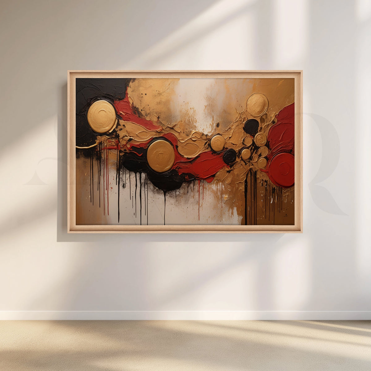 Premium Gold & Red Abstract Textured Canvas – Asha Art Studio – Image 5
