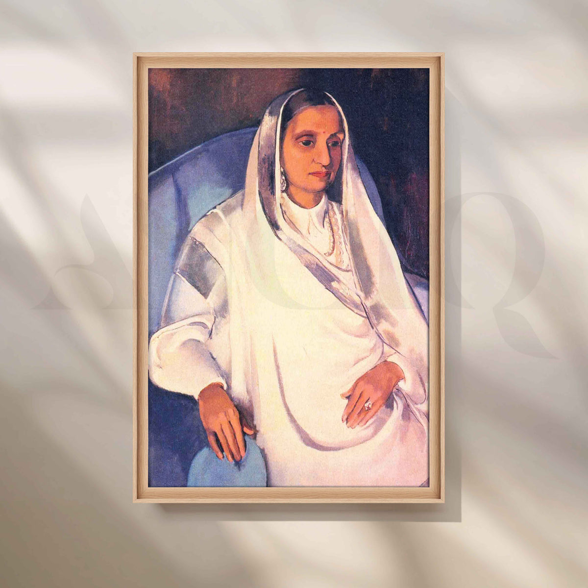 Amrita Sher-Gil in White Sari Canvas Artwork – Asha Art Studio – Image 5