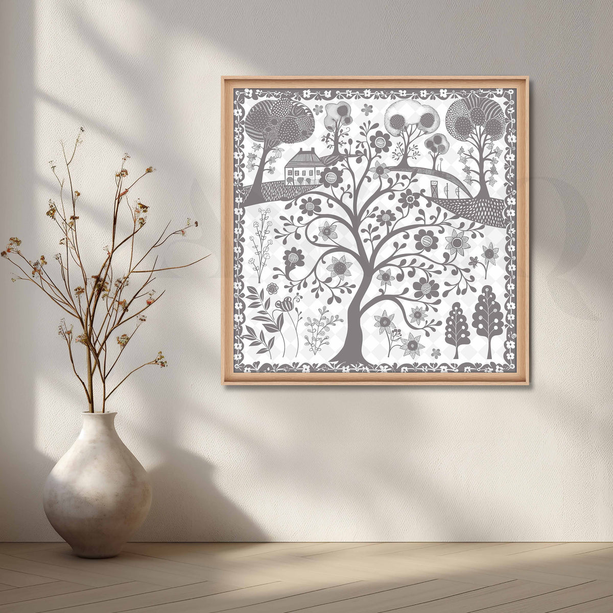 Floral Tree of Life Folk Canvas Artwork – Asha Art Studio – Image 5