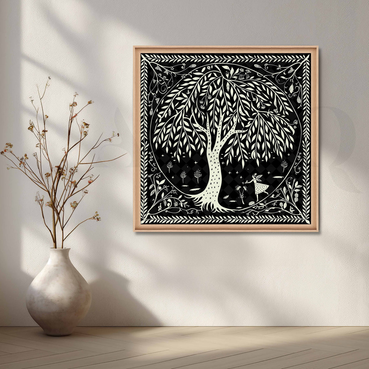 Tribal Tree of Life Black & White Wall Artwork – Asha Art Studio – Image 5