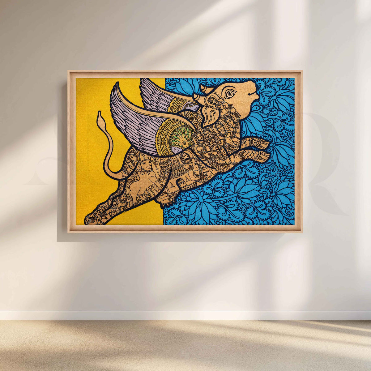Ornate Winged Bull Canvas Artwork – Asha Art Studio – Image 5