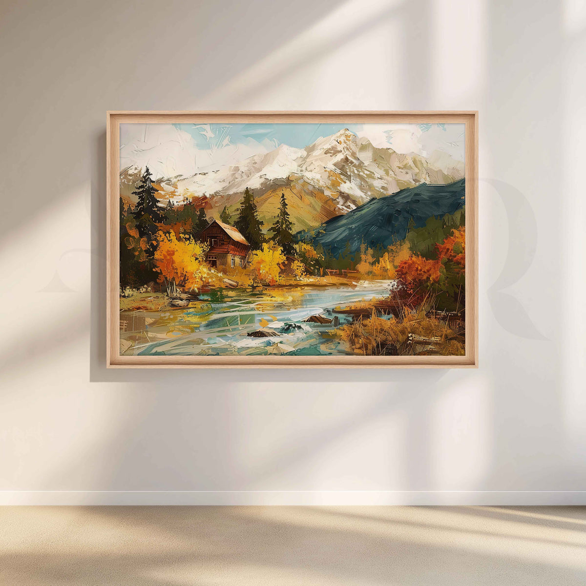 Snow Mountain Cabin Canvas Artwork – Asha Art Studio – Image 5