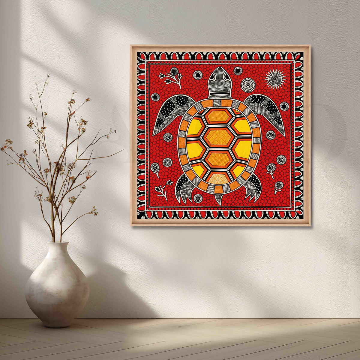 Traditional Turtle Madhubani Folk Art Canvas Artwork – Asha Art Studio – Image 5