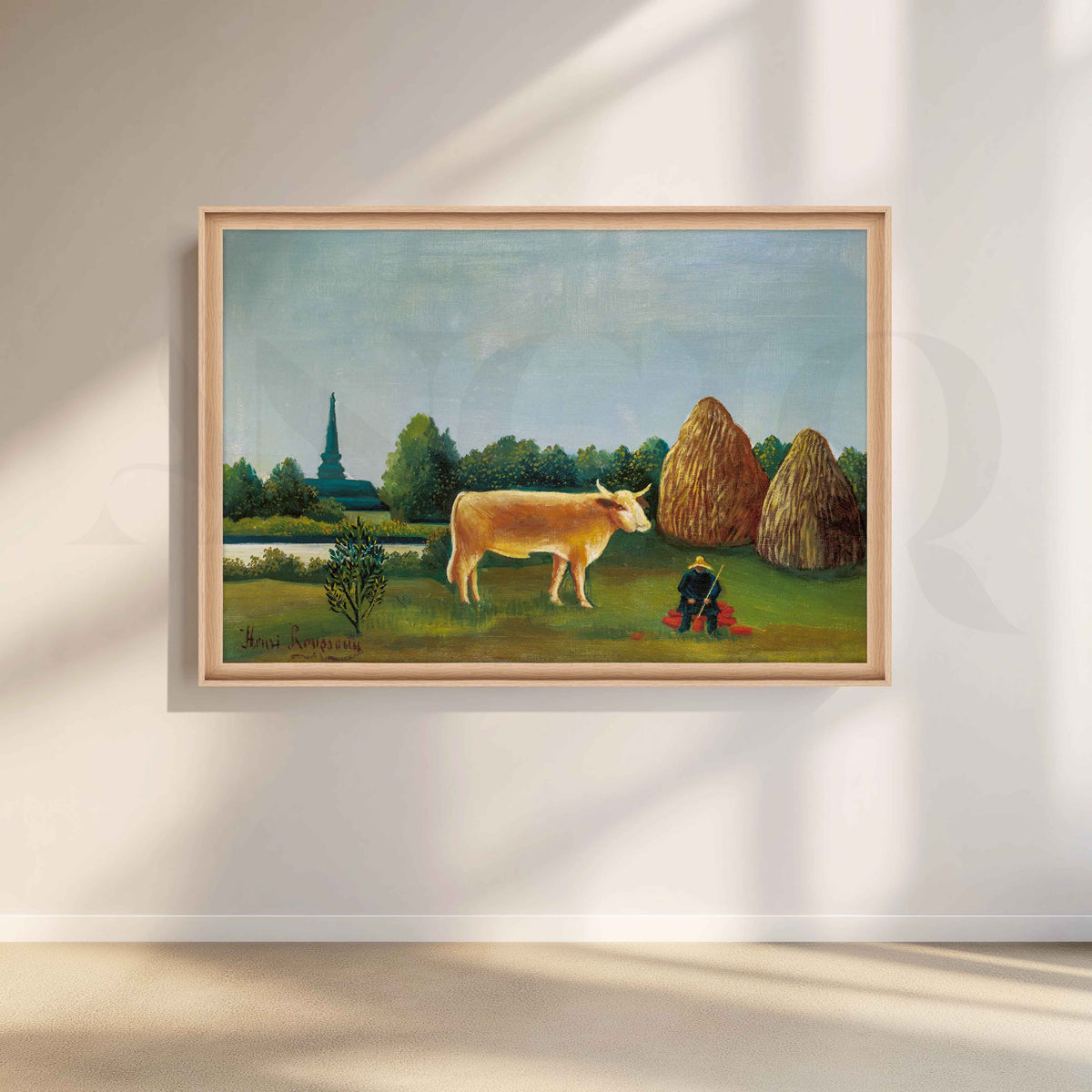 Pastoral Countryside with Cow Folk Art Canvas Artwork – Asha Art Studio – Image 5