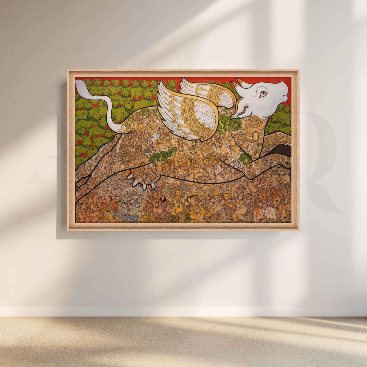 Intricate Winged Bull Heritage Canvas Artwork – Asha Art Studio – Image 5