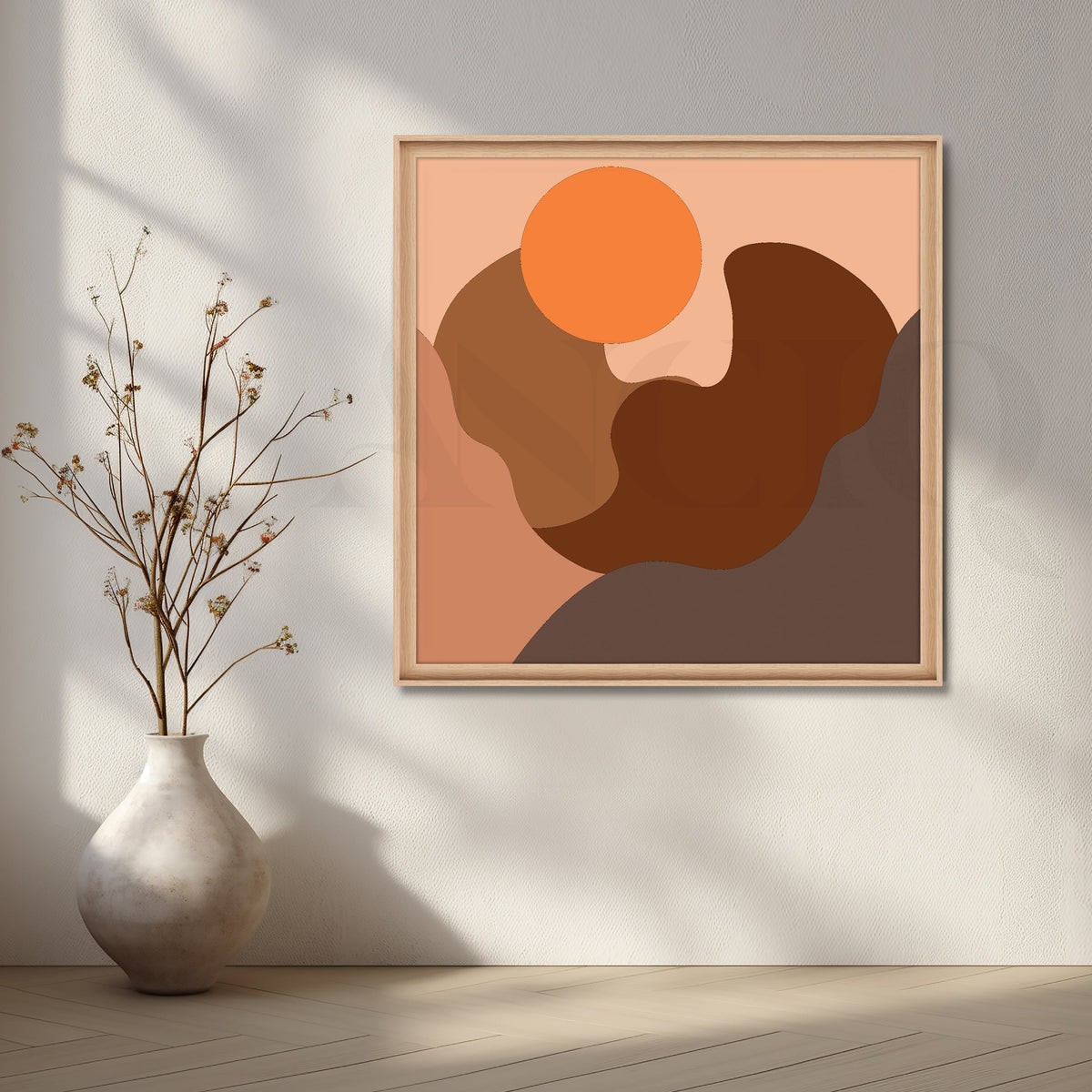 Abstract Sun Over Rolling Earthy Hills in Warm Tones – Asha Art Studio – Image 5