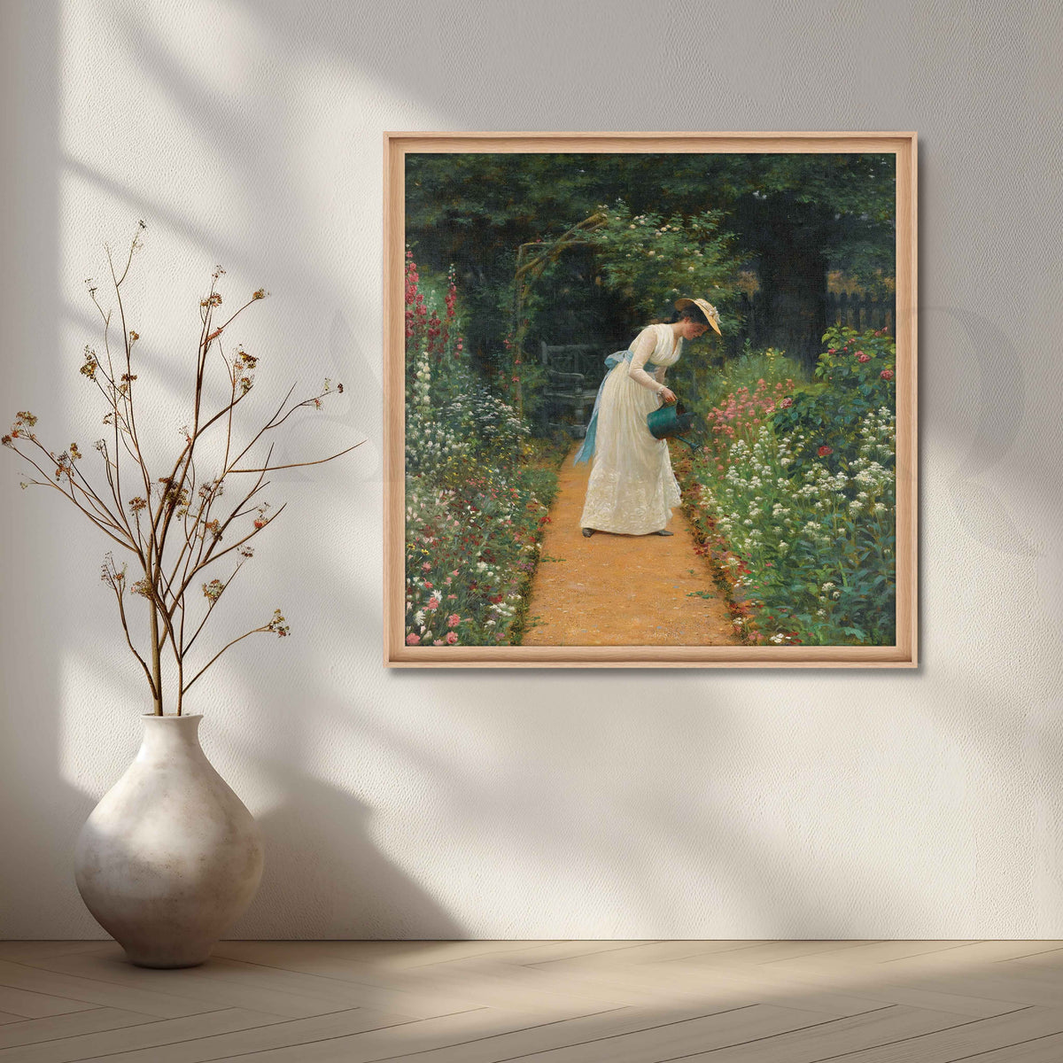 Woman Watering Garden Impressionist Canvas Artwork – Asha Art Studio – Image 5