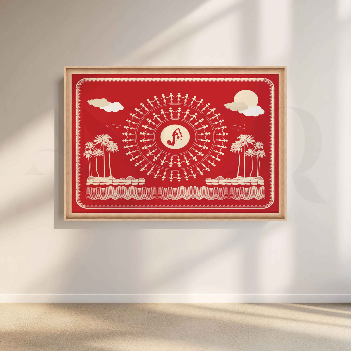 Warli Rhythms by the Sea Canvas Artwork – Asha Art Studio – Image 5