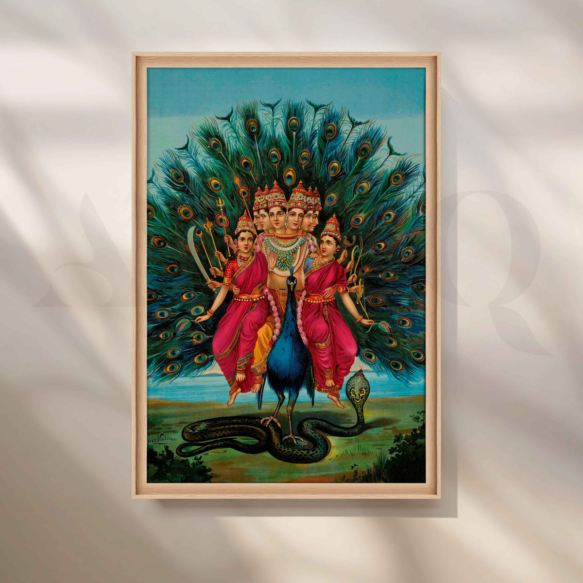 Sri Shanmukha Subramania Swami by Raja Ravi Varma Canvas Artwork – Asha Art Studio – Image 5