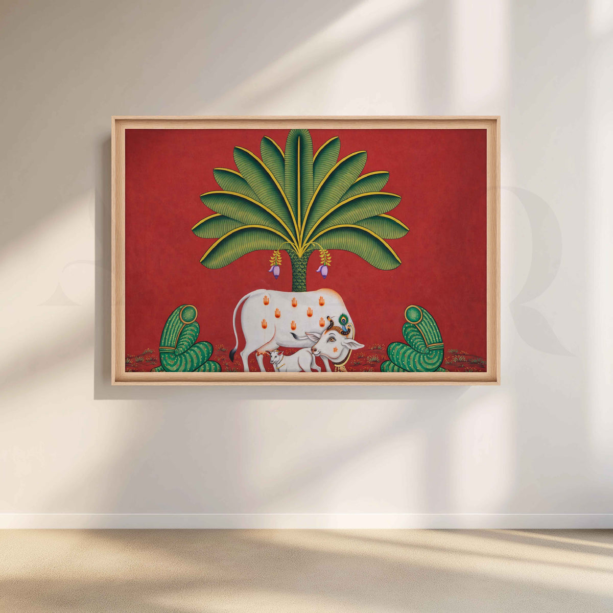 Sacred Cow Under Palm Tree Canvas Artwork – Asha Art Studio – Image 5