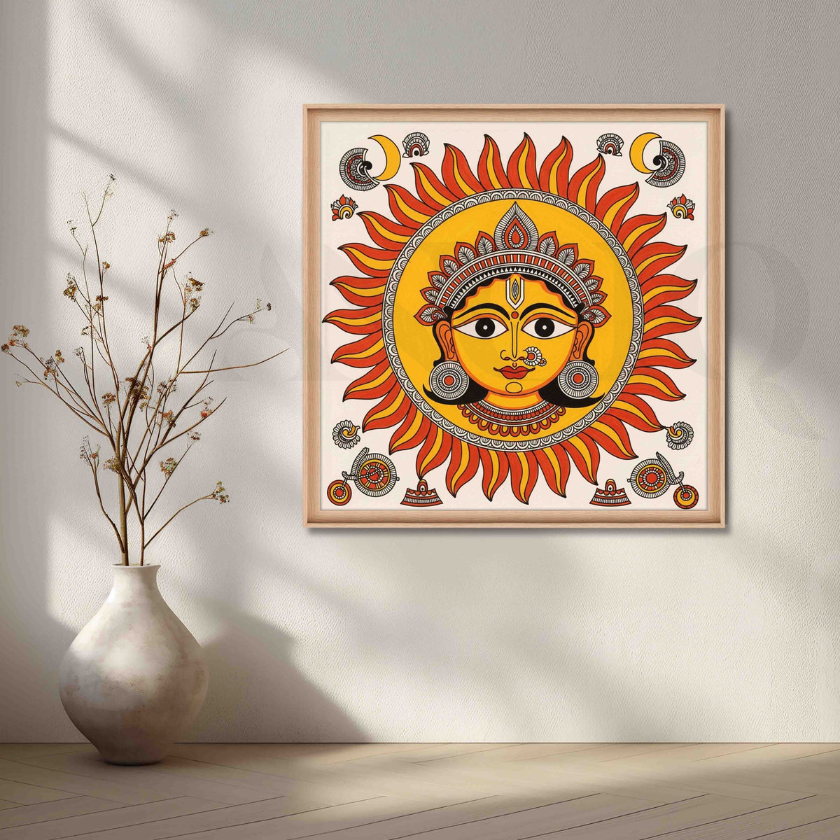Surya Dev Traditional Madhubani Canvas Artwork – Asha Art Studio – Image 5