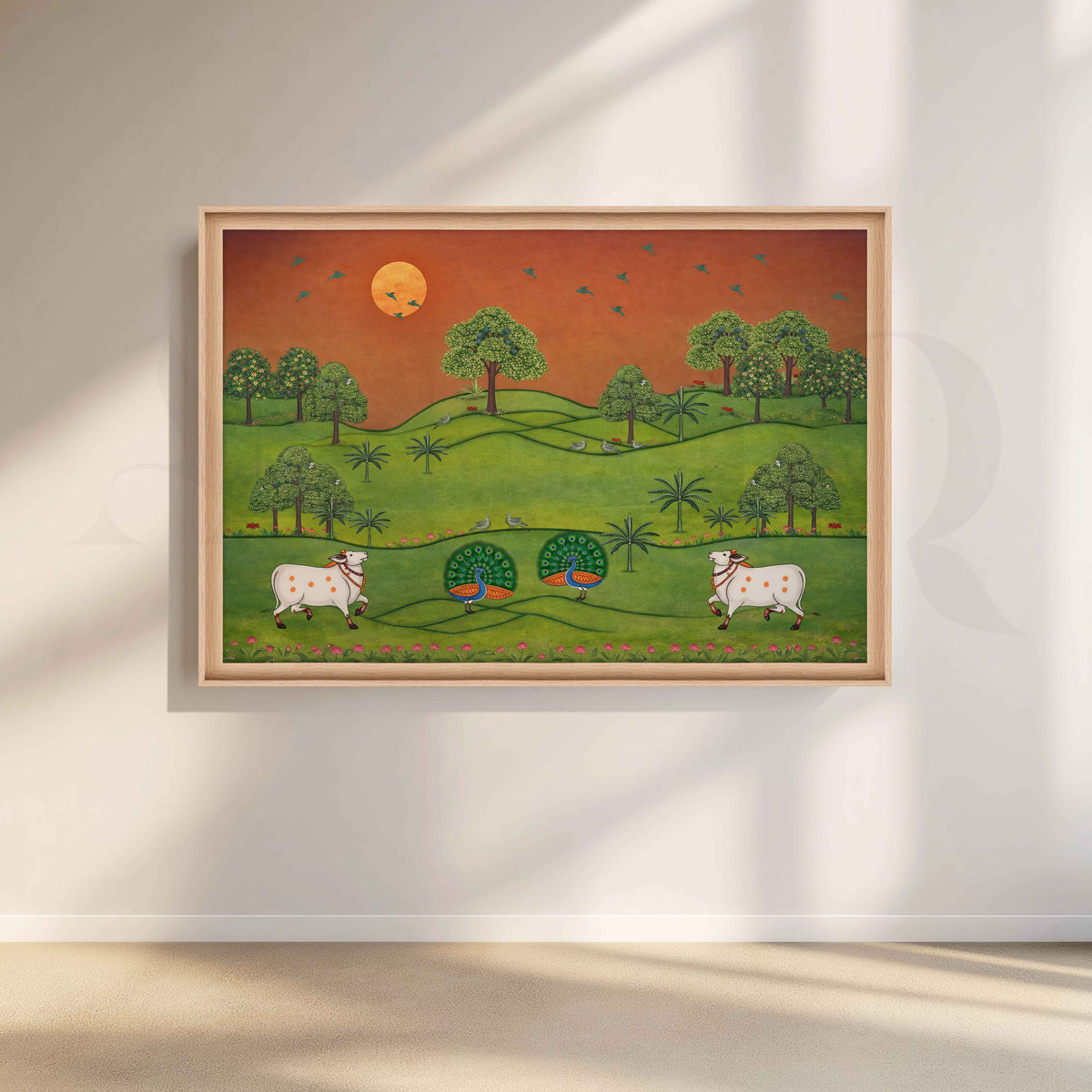 Pastoral Folk Landscape Canvas Artwork – Asha Art Studio – Image 5