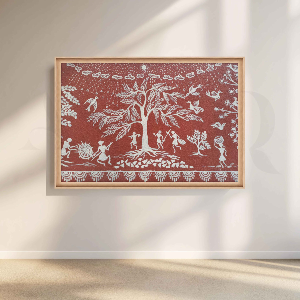 Warli Tree of Life Tribal Folk Canvas Artwork – Asha Art Studio – Image 5