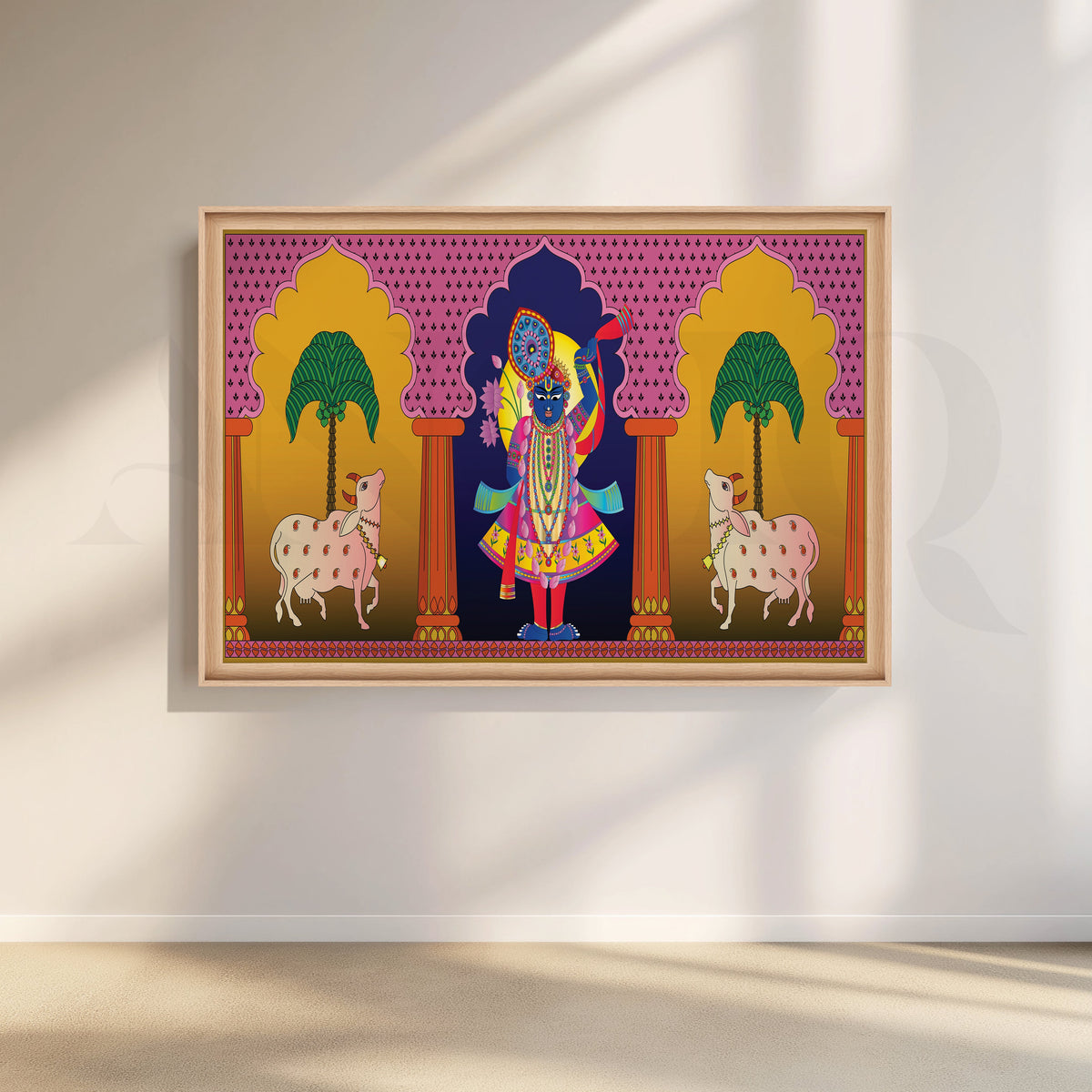 Pichwai Indian Krishna Canvas Wall Artwork – Asha Art Studio – Image 5