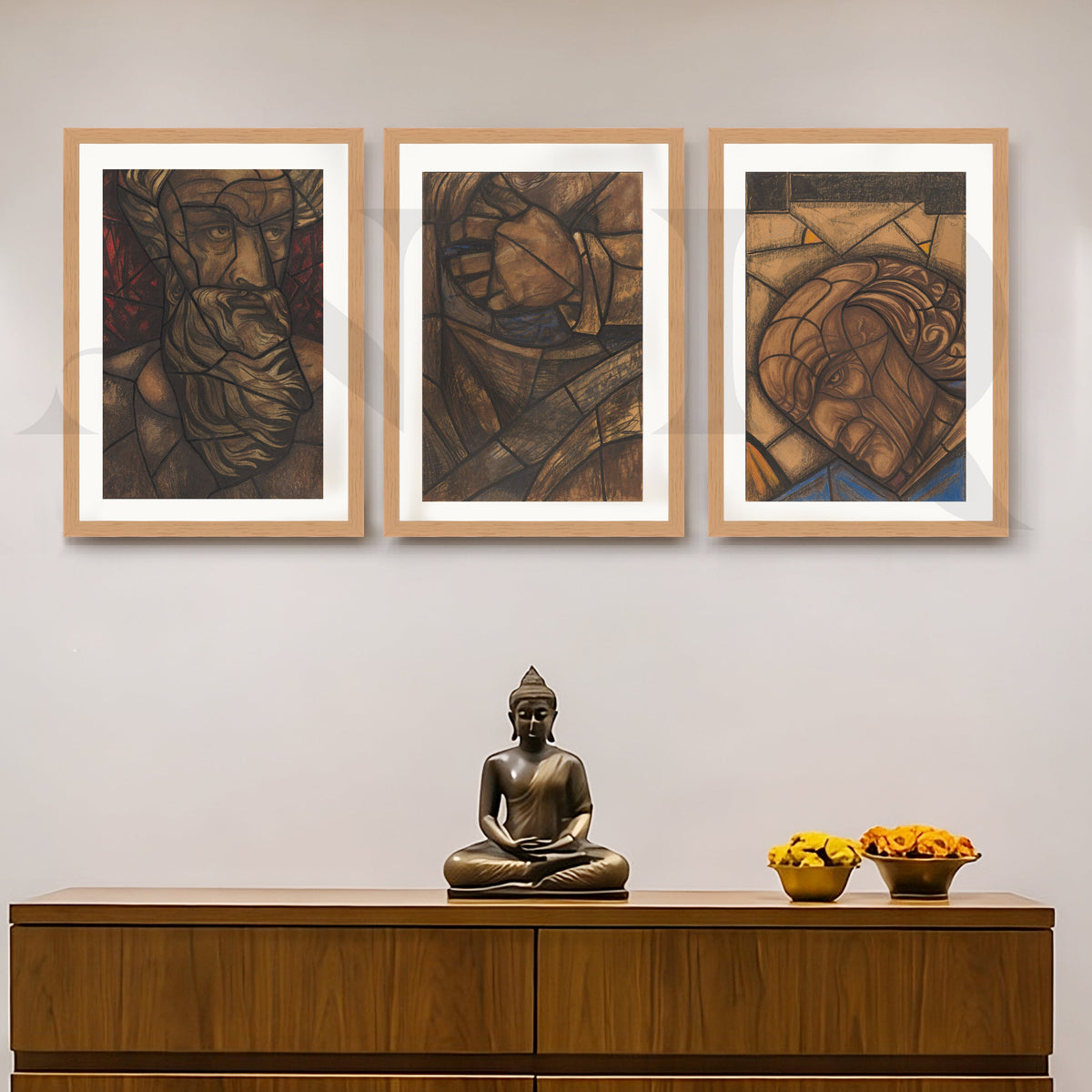 Earth-Tone Cubist Portrait Gallery Wall – Set of 3 Abstract Artworks - 18 x 24 Inches – Asha Art Studio – Image 5
