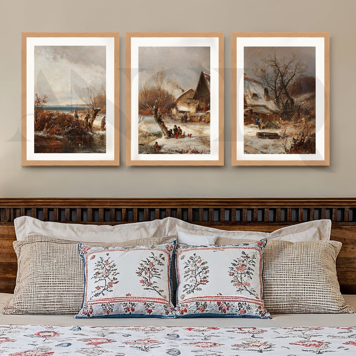 Winter Village Countryside Gallery Wall – Set of 3 Vintage Landscape Artworks - 18 x 24 Inches – Asha Art Studio – Image 5