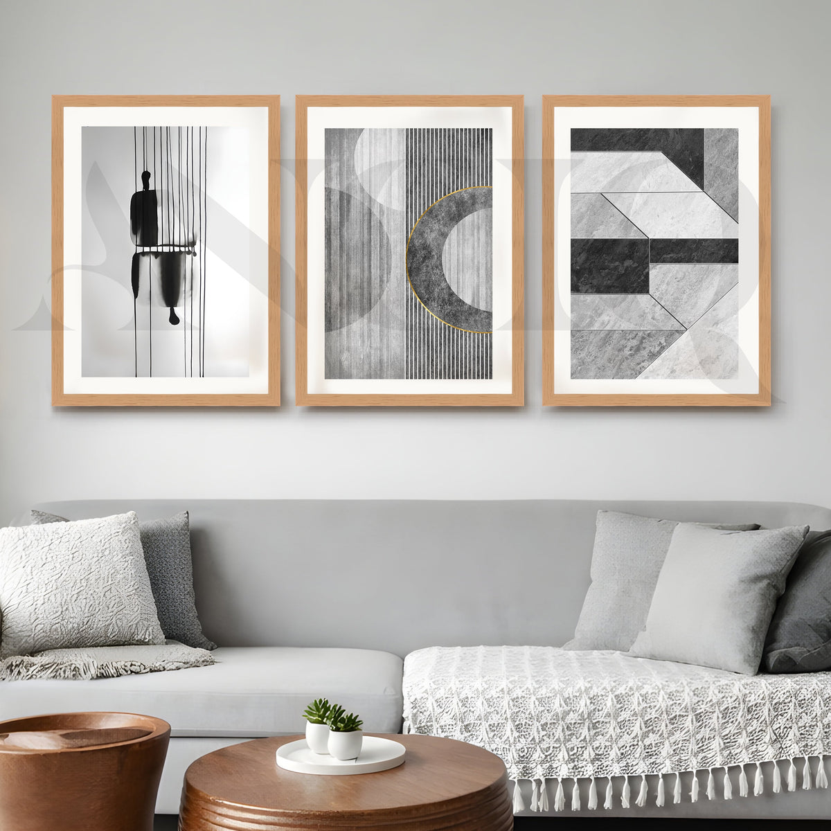 Monochrome Modern Geometry Gallery Wall – Set of 3 Minimal Abstract Artworks - 18 x 24 Inches – Asha Art Studio – Image 5