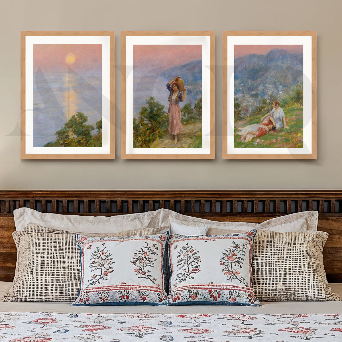 Pastoral Sunset Figures Gallery Wall – Set of 3 Impressionist Landscape Artworks - 18 x 24 Inches – Asha Art Studio – Image 5