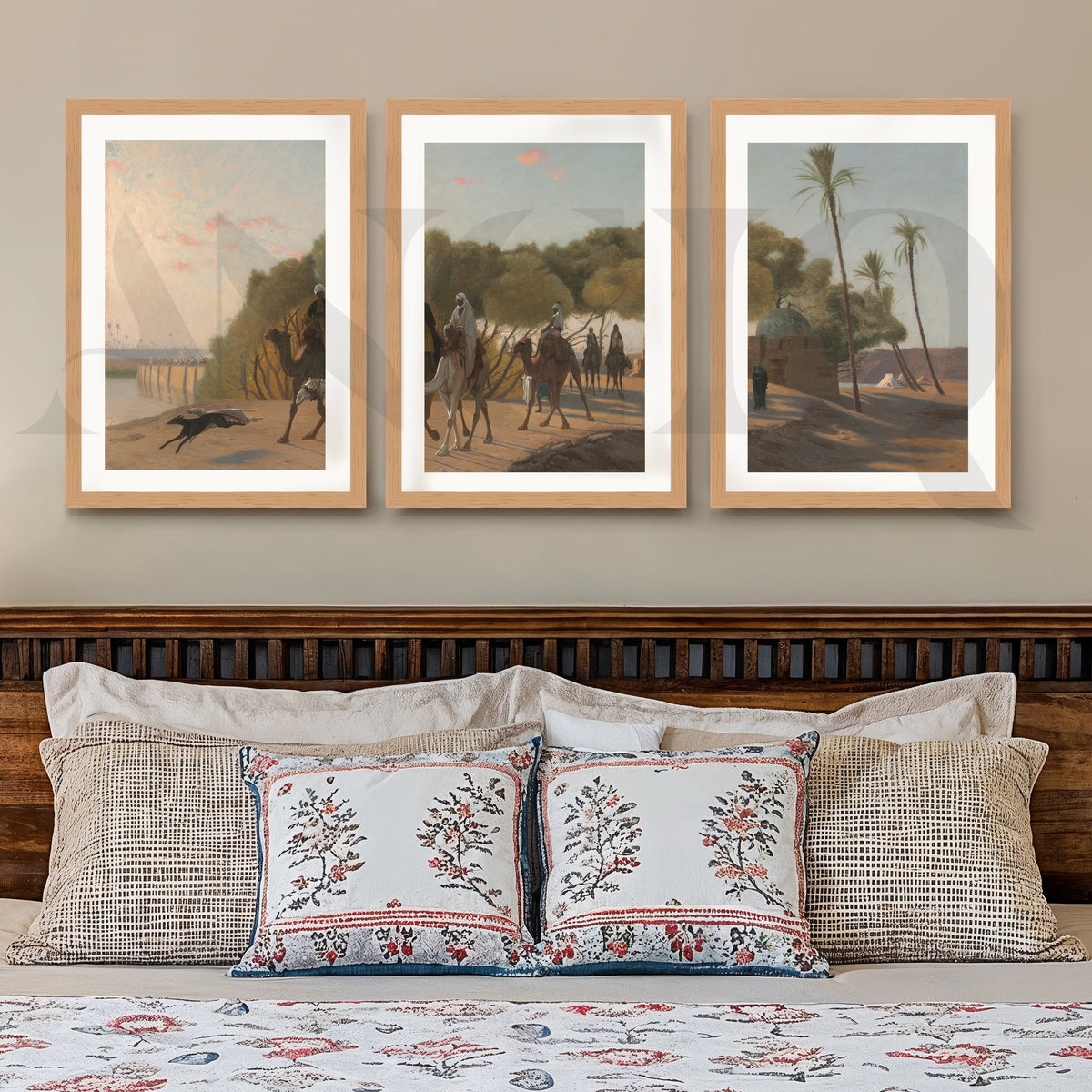 Desert Caravan Landscape Gallery Wall – Set of 3 Vintage Oriental Artworks - 18 x 24 Inches – Asha Art Studio – Image 5
