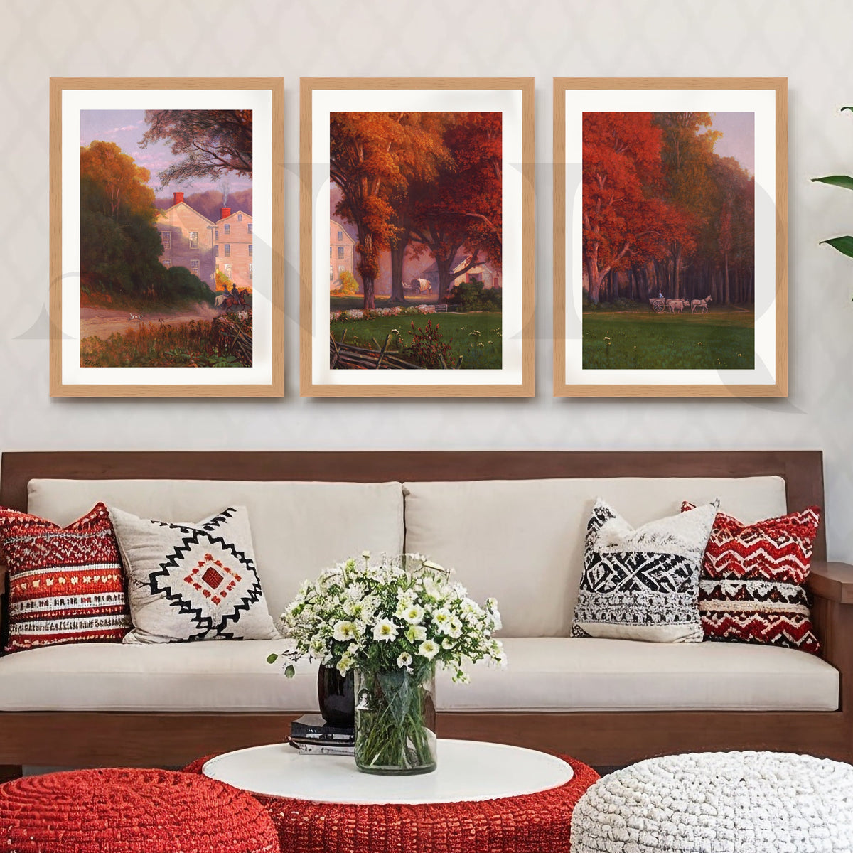 Autumn Countryside Estate Gallery Wall – Set of 3 Classic Landscape Artworks - 18 x 24 Inches – Asha Art Studio – Image 5