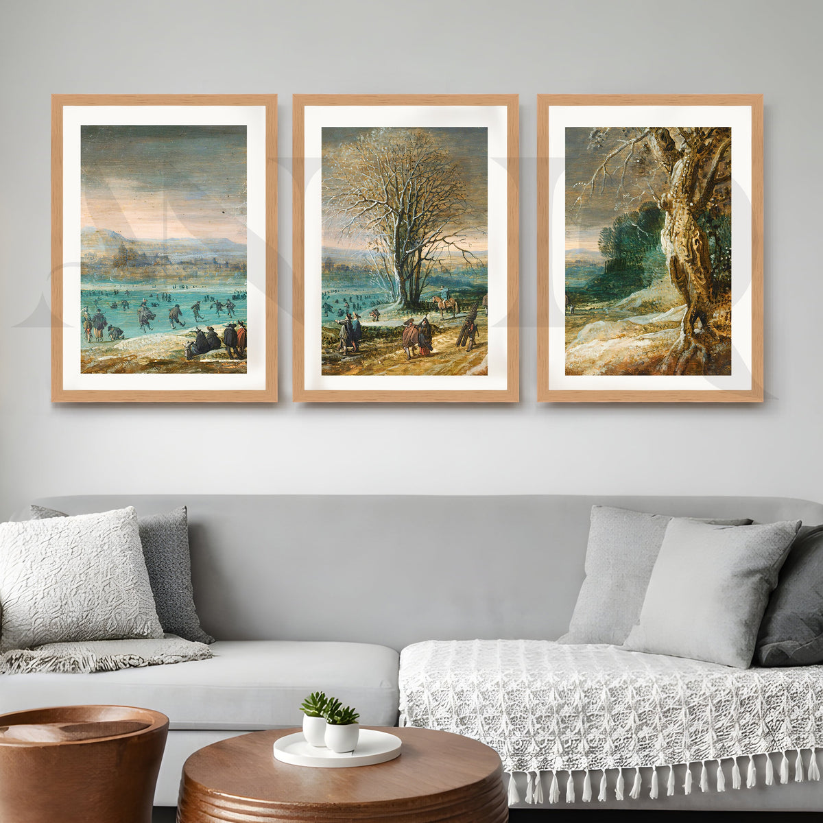 Winter Lakeside Life Gallery Wall – Set of 3 Classical European Landscape Artworks - 18 x 24 Inches – Asha Art Studio – Image…
