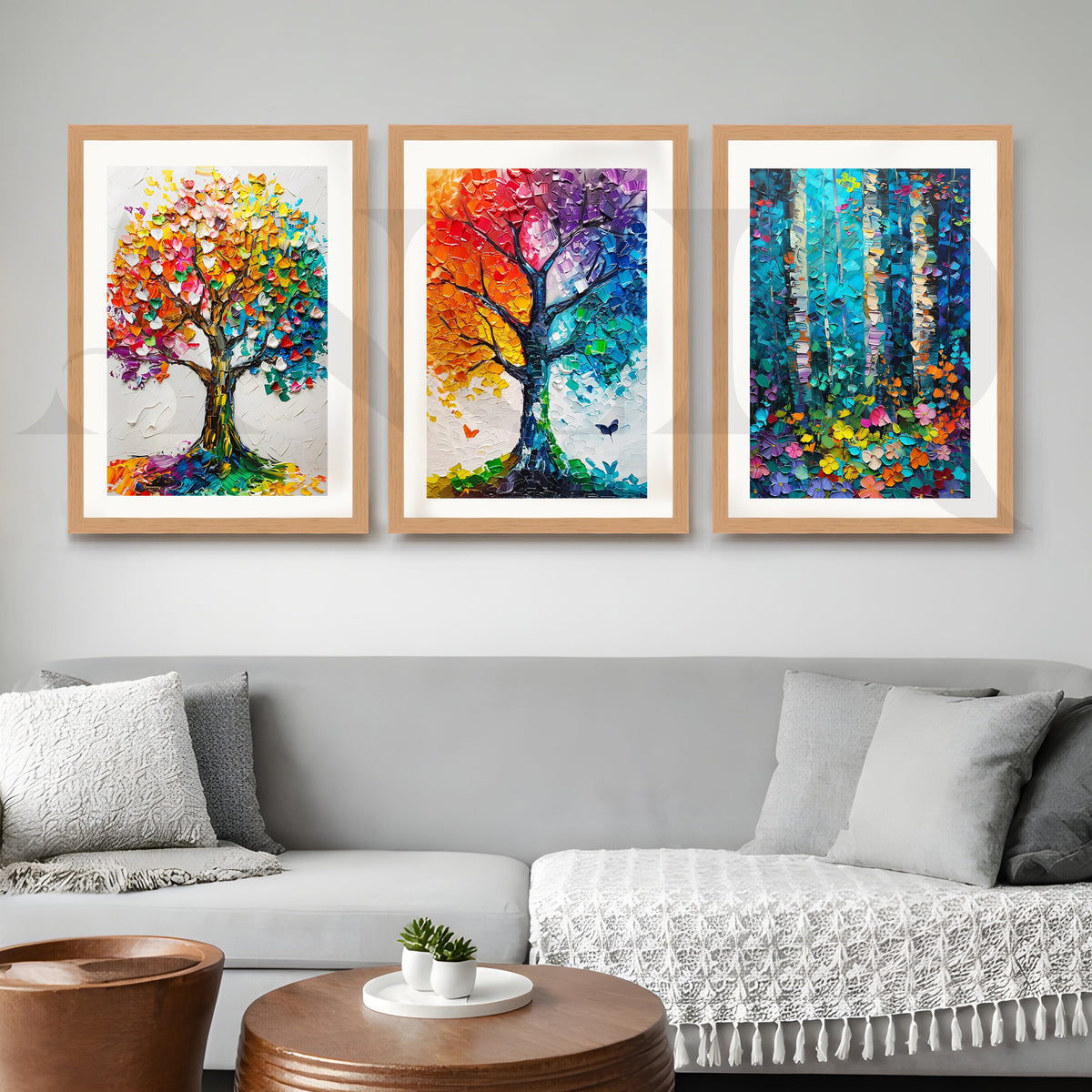 Vibrant Nature Mosaic Gallery Wall – Set of 3 Colorful Tree Artworks - 18 x 24 Inches – Asha Art Studio – Image 5
