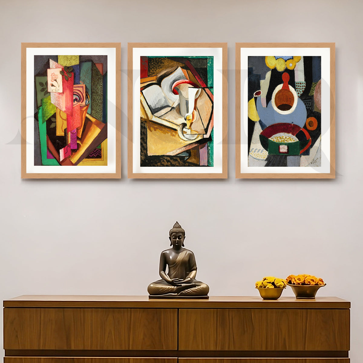 Cubist Still Life Composition Gallery Wall – Set of 3 Modern Artworks - 18 x 24 Inches – Asha Art Studio – Image 5