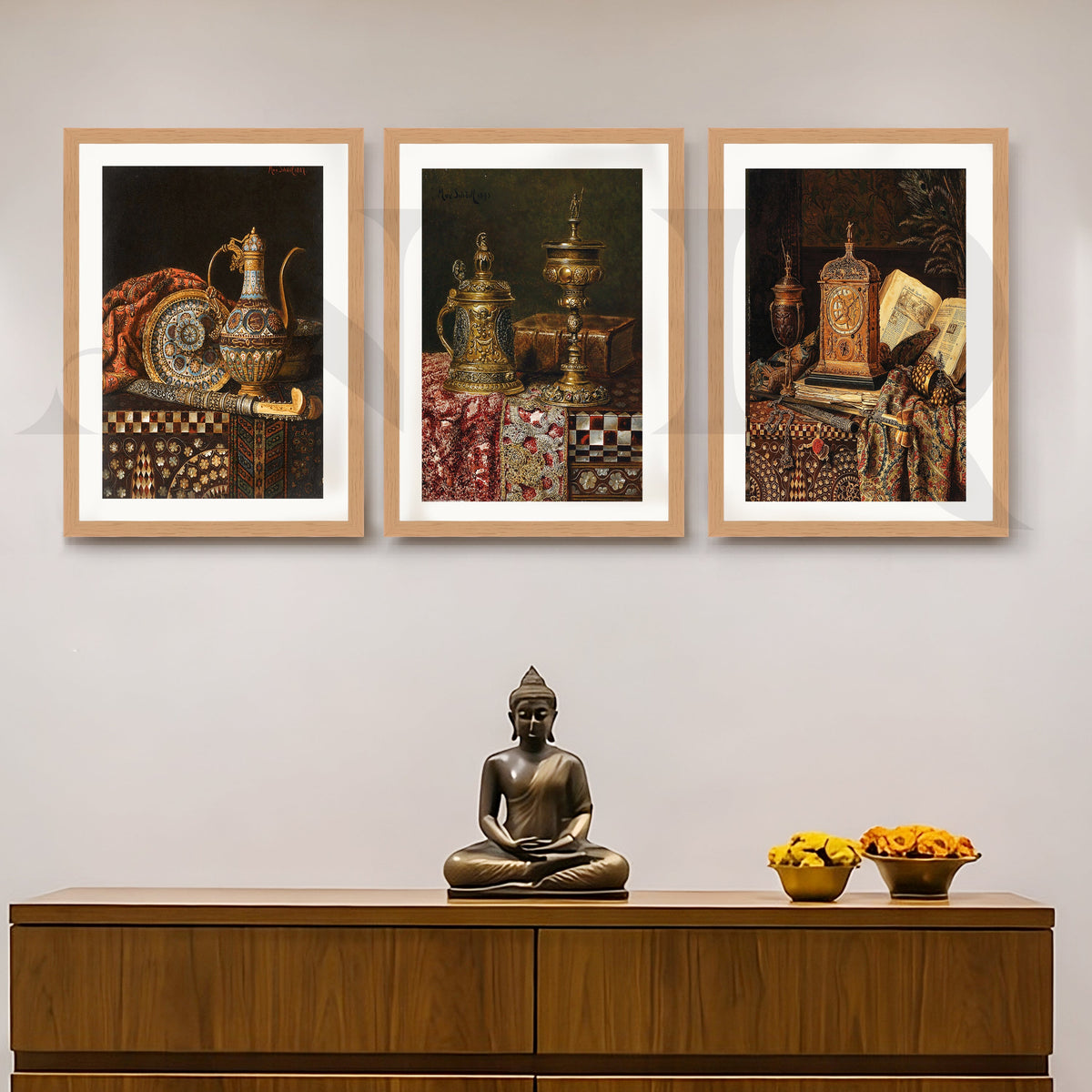 Vintage Antique Artefacts Gallery Wall – Set of 3 Classic Still Life Artworks - 18 x 24 Inches – Asha Art Studio – Image 5