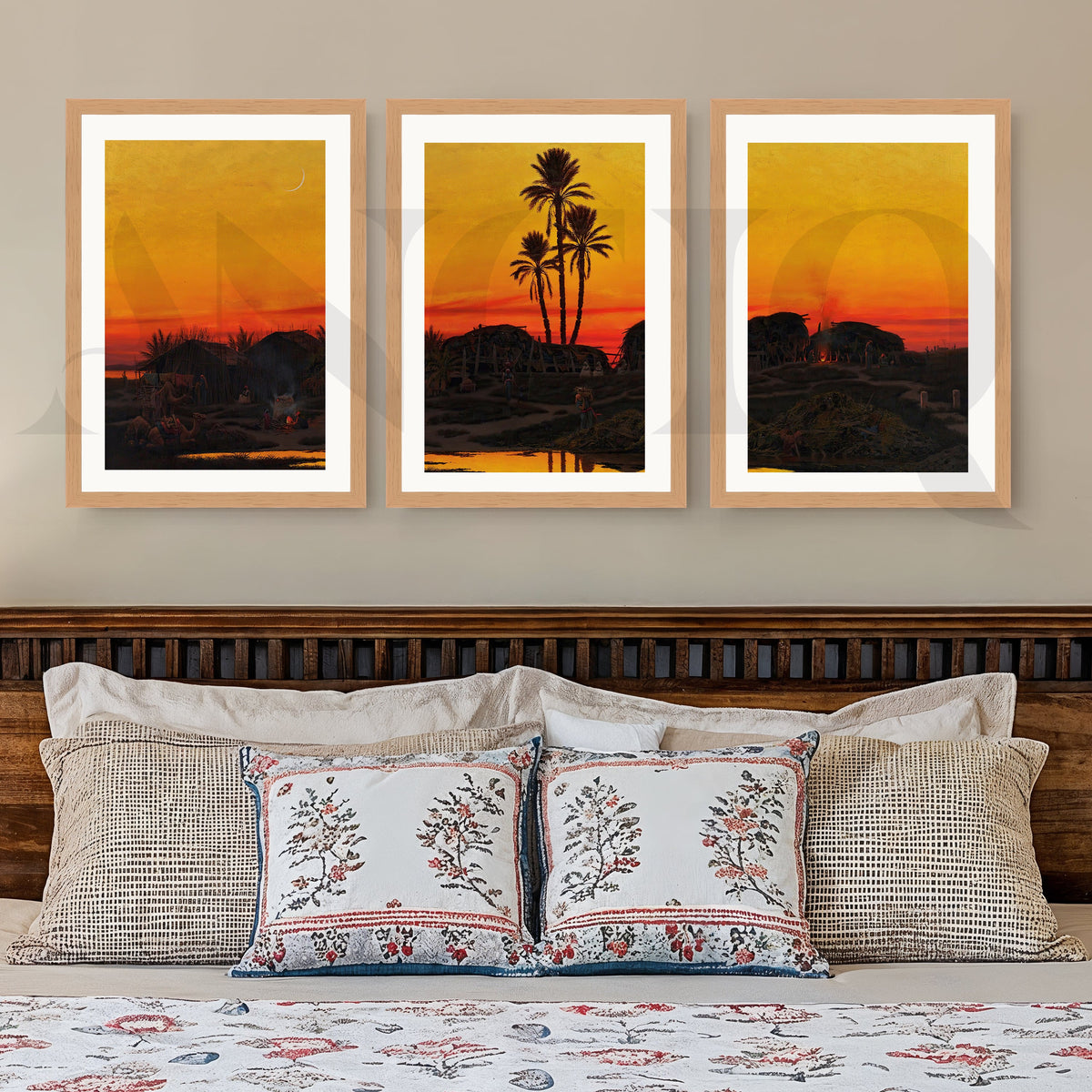 Desert Oasis Sunset Gallery Wall – Set of 3 Golden Landscape Artworks - 18 x 24 Inches – Asha Art Studio – Image 5