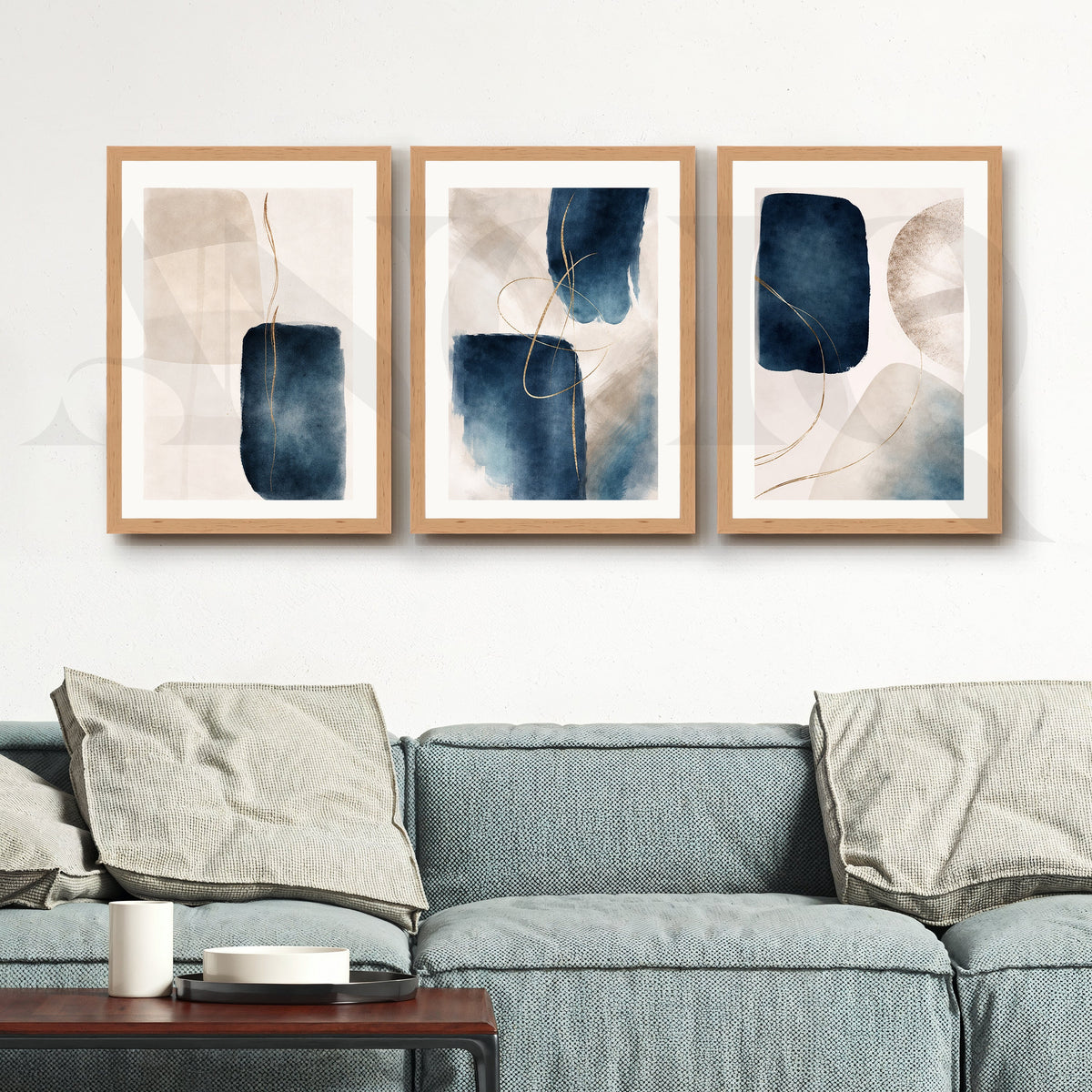 Midnight Blue Fluid Abstraction Gallery Wall – Set of 3 Contemporary Artworks - 18 x 24 Inches – Asha Art Studio – Image 9