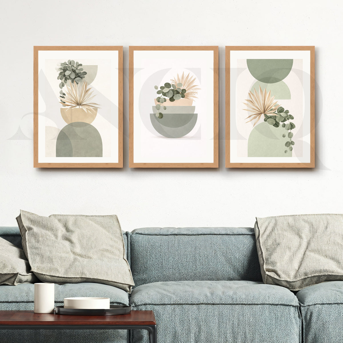 Soft Sage Botanical Balance Gallery Wall – Set of 3 Modern Nature Artworks - 18 x 24 Inches – Asha Art Studio – Image 9