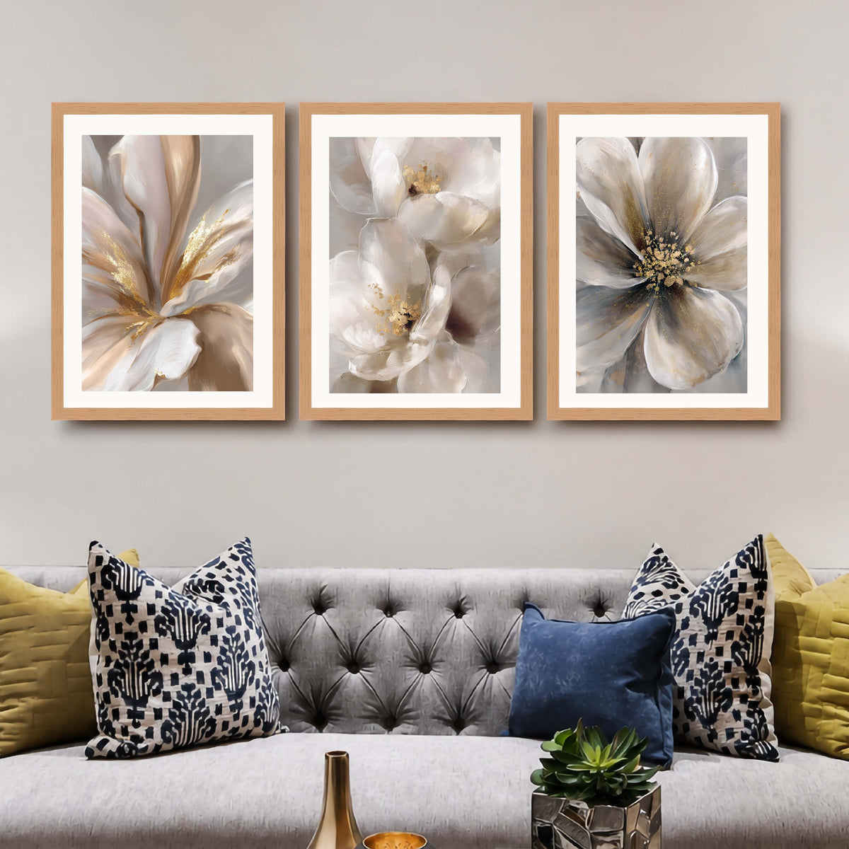 White Floral Gallery Wall Set of 3 - 18 x 24 Inches – Asha Art Studio – Image 9