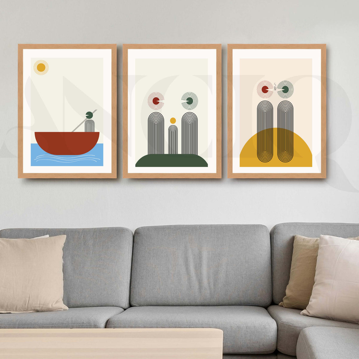 Bauhaus Minimal Abstract Gallery Wall Artwork Set of 3 – Asha Art Studio – Image 9
