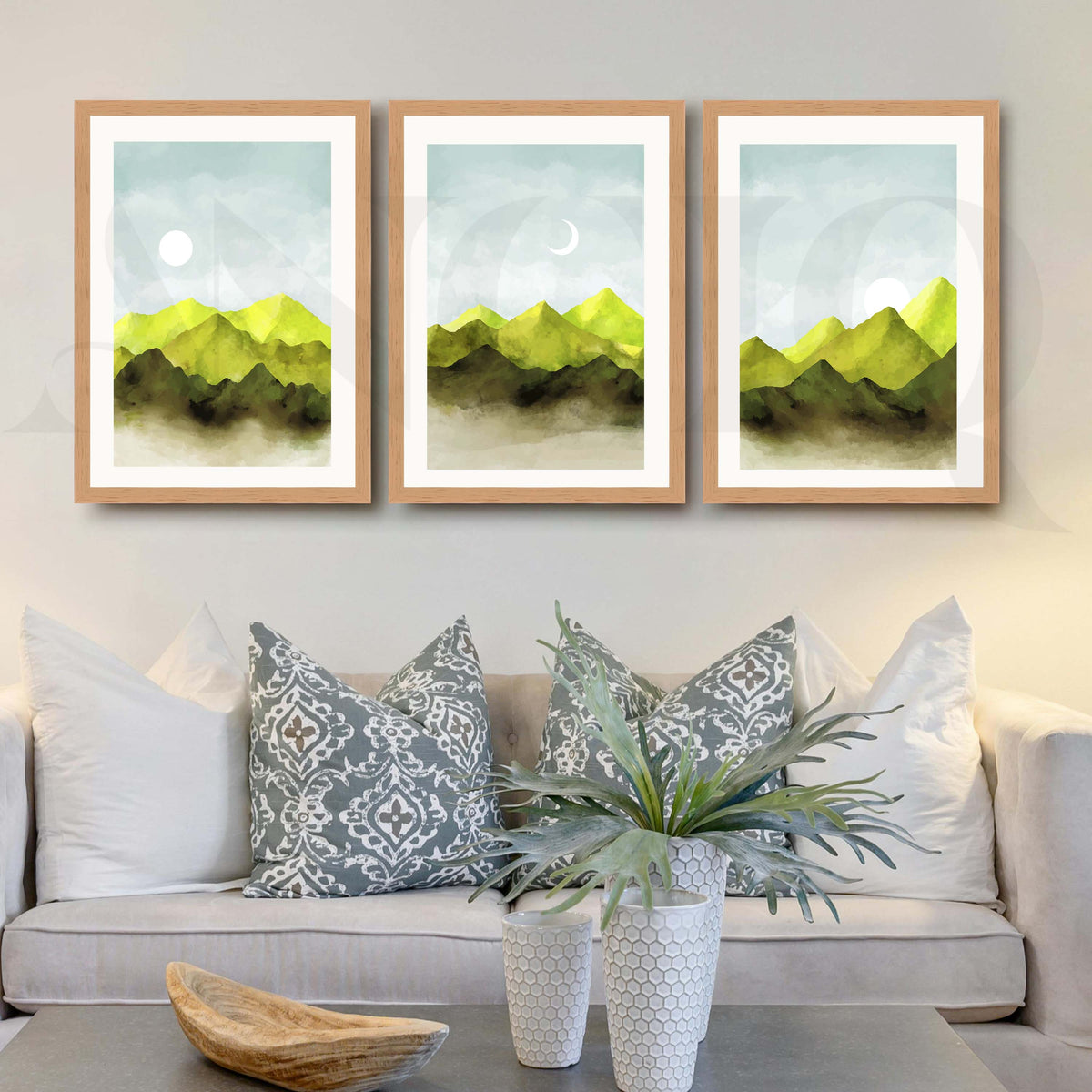 Misty Green Mountain Gallery Wall Artwork Set of 3 – Asha Art Studio – Image 9