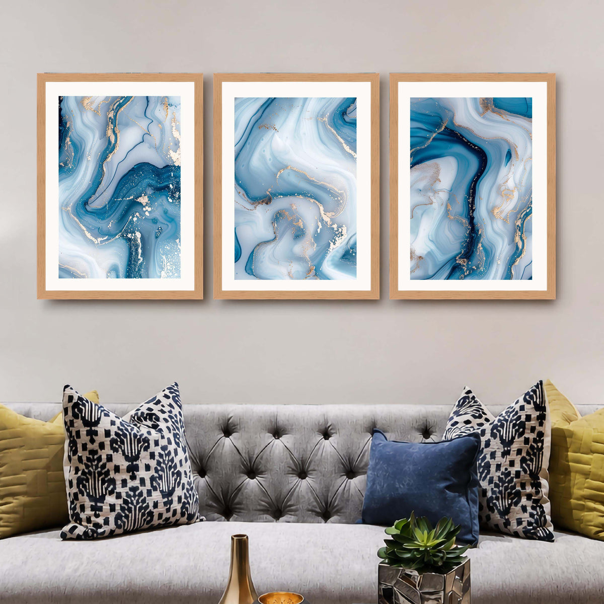 Blue Marble Abstract Gallery Wall Canvas Artwork Set of 3 - 18 x 24 Inches – Asha Art Studio – Image 9