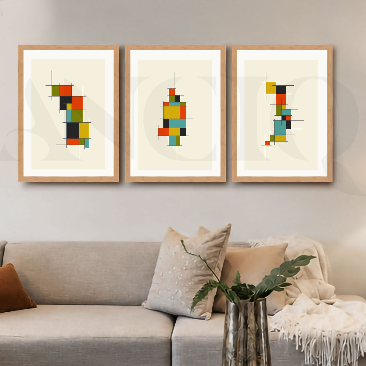 Modular Grid Abstract Gallery Wall Artwork Set of 3 – Asha Art Studio – Image 9