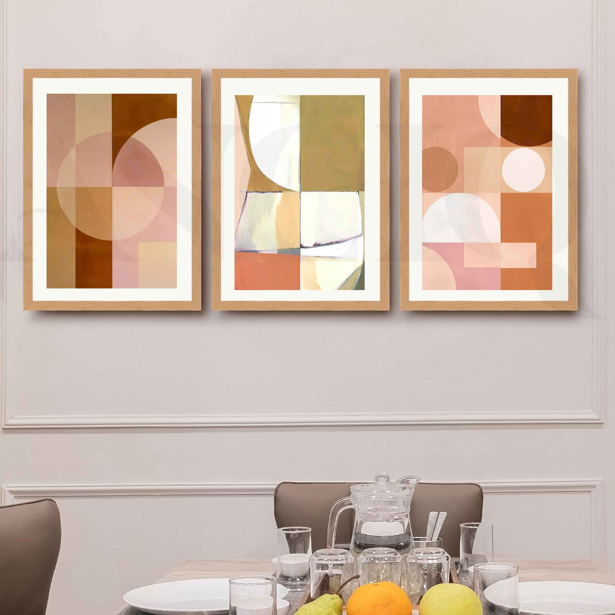 Soft Pastel Geometric Gallery Wall Artwork Set of 3 – Asha Art Studio – Image 9