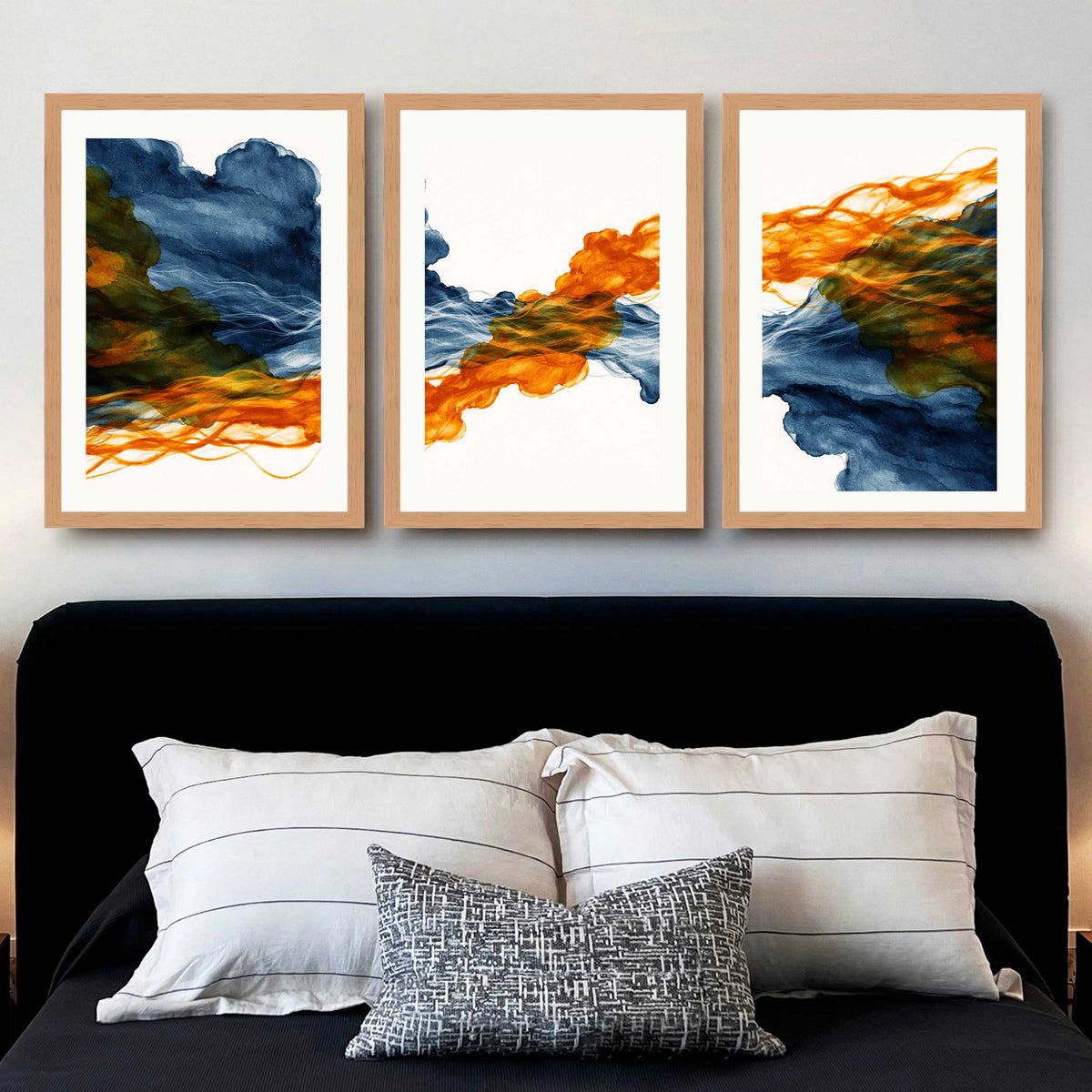 Abstract Ink Flow Gallery Wall Canvas Artwork Set of 3 - 18 x 24 Inches – Asha Art Studio – Image 9