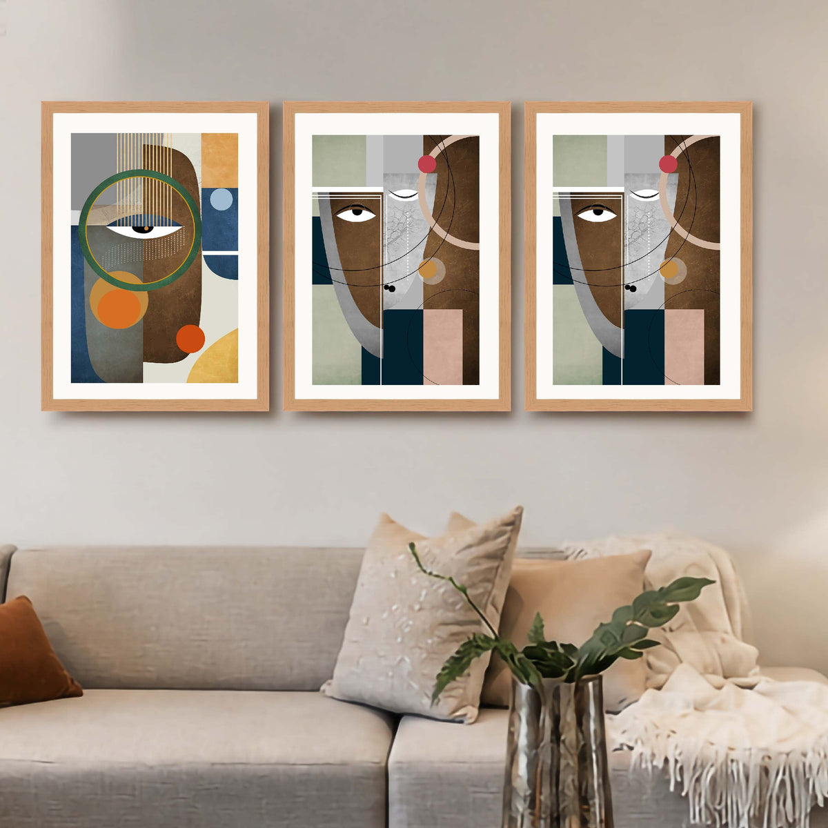 Modern Abstract Face Gallery Wall Canvas Artwork Set of 3 - 18 x 24 Inches – Asha Art Studio – Image 9