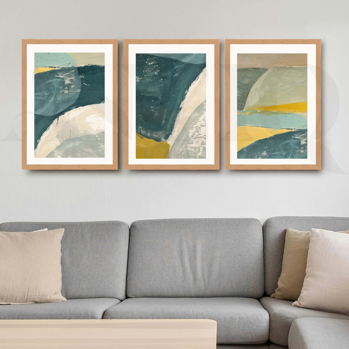 Teal Horizon Abstract Gallery Wall Artwork Set of 3 – Asha Art Studio – Image 9